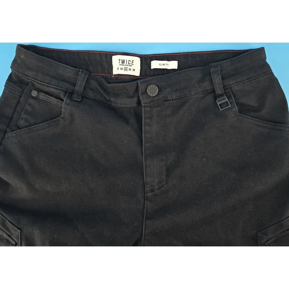 Twice Cargo Pants Men‎ Sz 34 Black Slim Fit Jogger Stretch Utility Grunge Skater